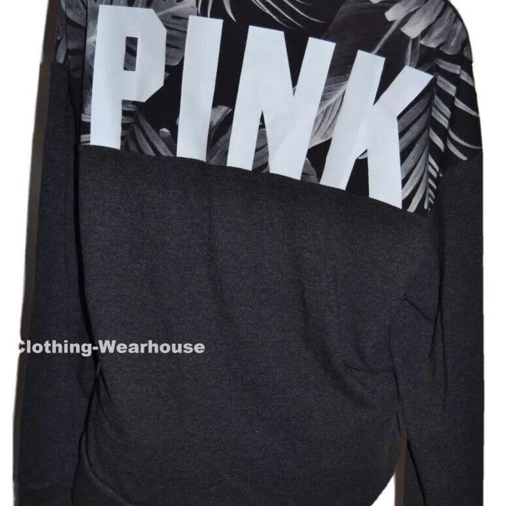 Victoria's Secret PINK Gray Palm Slouchy Quarter Zip Pullover S new
